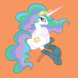 Size: 1280x1280 | Tagged: safe, artist:stickycrop, princess celestia, alicorn, pony, g4, butt, clothes, female, lidded eyes, looking at you, looking back, mare, obtrusive watermark, plot, simple background, socks, solo, sunbutt, watermark