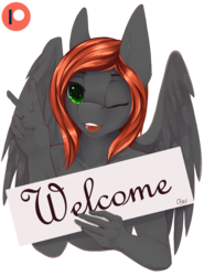 Size: 2000x2700 | Tagged: safe, artist:chapaevv, oc, oc only, oc:noelle, anthro, anthro oc, female, high res, looking at you, patreon, patreon logo, simple background, solo, transparent background, wingding eyes
