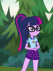 Size: 471x630 | Tagged: safe, screencap, sci-twi, twilight sparkle, equestria girls, g4, my little pony equestria girls: legend of everfree, camp everfree outfits, cropped, female, ponytail, smiling, solo