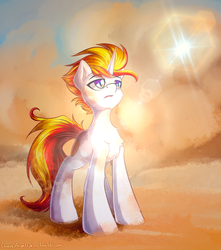 Size: 2300x2600 | Tagged: safe, artist:chaosangeldesu, oc, oc only, pony, unicorn, commission, desert, high res, lens flare, male, solo