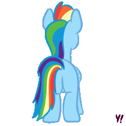 Size: 500x500 | Tagged: safe, artist:an-m, artist:artiks, artist:dsp2003, artist:exxie, artist:pabbley, artist:threetwotwo32232, artist:toisanemoif, artist:yakoshi, rainbow dash, pegasus, pony, g4, 8 angles of pony collaboration, animated, behind, blushing, butt, chest fluff, collaboration, female, gif, looking at you, mare, plot, rotating, simple background, smiling, solo, transparent background, wingless