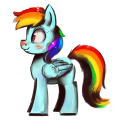 Size: 500x500 | Tagged: safe, alternate version, artist:toisanemoif, part of a set, rainbow dash, pegasus, pony, g4, 8 angles of pony collaboration, blushing, female, mare, simple background, smiling, solo, transparent background