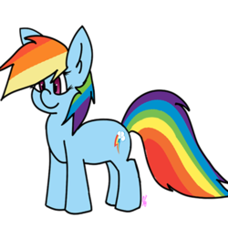 Size: 500x500 | Tagged: safe, alternate version, artist:exxie, part of a set, rainbow dash, pegasus, pony, g4, 8 angles of pony collaboration, female, mare, simple background, smiling, solo, transparent background, wingless