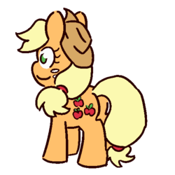 Size: 500x500 | Tagged: safe, alternate version, artist:threetwotwo32232, part of a set, applejack, earth pony, pony, g4, 8 angles of pony collaboration, applejack's hat, cowboy hat, female, freckles, hat, mare, simple background, smiling, solo, transparent background