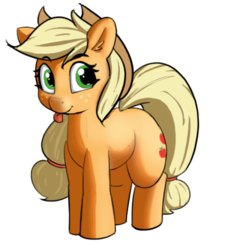 Size: 500x500 | Tagged: safe, alternate version, artist:pabbley, part of a set, applejack, earth pony, pony, g4, 8 angles of pony collaboration, applejack's hat, cowboy hat, cute, ear fluff, female, freckles, hat, jackabetes, looking at you, mare, silly, silly pony, simple background, smiling, solo, tongue out, transparent background