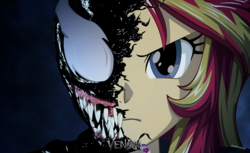 Size: 2356x1440 | Tagged: safe, artist:ngrycritic, sunset shimmer, equestria girls, g4, clothes, crossover, female, marvel, marvel comics, sunset shimmer day, symbiote, venom