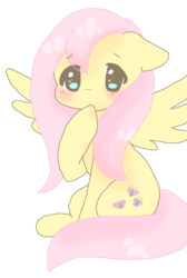 Size: 908x1352 | Tagged: dead source, safe, artist:snowkyu, fluttershy, pegasus, pony, g4, blushing, female, floppy ears, hoof on chin, looking at you, mare, simple background, sitting, solo, spread wings, transparent background, wings