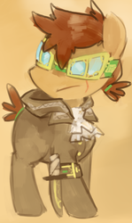 Size: 692x1159 | Tagged: safe, artist:dhui, oc, oc only, pony, buck legacy, concept art, dagger, goggles, jabot, solo, steampunk, weapon