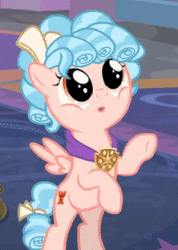 Size: 222x312 | Tagged: safe, screencap, cozy glow, pegasus, pony, g4, school raze, :o, animated, bipedal, cozy glow is best facemaker, cozybetes, cropped, cute, female, filly, gif, grin, hoofy-kicks, horses doing horse things, looking up, open mouth, puffy cheeks, pure concentrated unfiltered evil of the utmost potency, pure unfiltered evil, rearing, smiling, solo, spread wings, wings