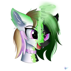 Size: 1500x1500 | Tagged: safe, artist:lunar froxy, oc, oc only, oc:pings, changeling, eye clipping through hair, patreon, patreon reward, simple background, smiling, transformation, transparent background