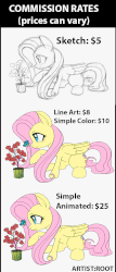 Size: 560x1305 | Tagged: safe, artist:root, fluttershy, butterfly, g4, animated, commission info, female, flower, gif