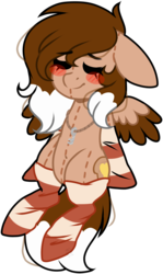 Size: 1143x1917 | Tagged: safe, artist:grapegrass, oc, oc only, oc:cinnamon toast, original species, pegasus, plush pony, pony, blushing, clothes, commission, eyelashes, eyes closed, female, floppy ears, key, mare, simple background, smiling, socks, solo, striped socks, transparent background, ych result