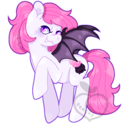 Size: 665x654 | Tagged: source needed, safe, artist:peachy-pea, oc, oc only, bat pony, pony, bat pony oc, fangs, simple background, solo, transparent background