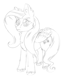 Size: 722x914 | Tagged: safe, artist:flickswitch, fluttershy, pegasus, pony, g4, determined, female, fluffy, full body, mane, mare, monochrome, sketch, solo, tail