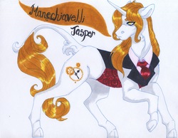 Size: 3283x2550 | Tagged: safe, artist:frozensoulpony, oc, oc only, oc:jasper longcase, pony, unicorn, high res, male, offspring, parent:prince blueblood, solo, stallion, traditional art