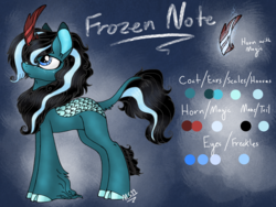 Size: 2048x1536 | Tagged: safe, artist:melonseed11, oc, oc only, oc:frozen note, kirin, female, reference sheet, solo