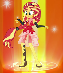 Size: 906x1038 | Tagged: safe, screencap, sunset shimmer, equestria girls, equestria girls specials, g4, my little pony equestria girls: better together, my little pony equestria girls: forgotten friendship, alternate hairstyle, clothes, cropped, dress, female, ponied up, solo, super ponied up, super sentai stance
