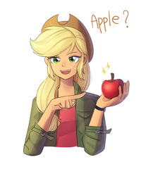 Size: 1200x1500 | Tagged: safe, artist:tcn1205, applejack, human, equestria girls, g4, apple, cute, female, food, humanized, jackabetes, pony coloring, simple background, solo, watch, white background