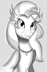 Size: 1197x1849 | Tagged: safe, artist:sintakhra, silverstream, classical hippogriff, hippogriff, tumblr:studentsix, g4, bust, cute, diastreamies, female, grayscale, happy, jewelry, monochrome, necklace, portrait, silly, smiling, solo, tongue out