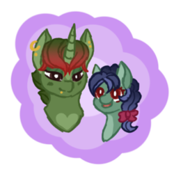 Size: 310x310 | Tagged: safe, oc, oc:berrypop, oc:watermeloncholy, earth pony, pony, unicorn, bust, ear piercing, earring, eyeshadow, family, female, filly, gradient mane, jewelry, makeup, mare, mother and daughter, piercing, portrait, simple background, transparent background