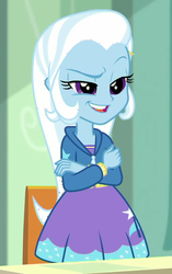 Size: 372x592 | Tagged: safe, screencap, trixie, a little birdie told me, equestria girls, g4, my little pony equestria girls: better together, clothes, cropped, crossed arms, cute, diatrixes, female, hoodie, lidded eyes, raised eyebrow, skirt, solo