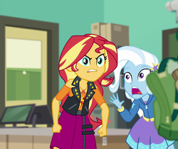 Size: 1286x1079 | Tagged: safe, screencap, sunset shimmer, trixie, equestria girls, equestria girls specials, g4, my little pony equestria girls: better together, my little pony equestria girls: forgotten friendship, cropped, female, geode of empathy, magical geodes