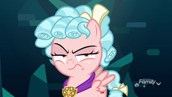 Size: 1920x1080 | Tagged: safe, screencap, cozy glow, pegasus, pony, g4, school raze, bow, cozy glow is best facemaker, cozy glow is not amused, cozybetes, cute, discovery family logo, female, filly, foal, freckles, hair bow, halloween, holiday, solo, tail bow, unamused