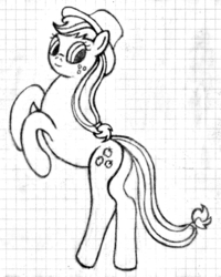 Size: 512x641 | Tagged: safe, artist:mfg637, applejack, pony, g4, female, graph paper, lined paper, monochrome, simple background, sketch, solo, traditional art