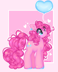 Size: 4000x5000 | Tagged: safe, artist:bunxl, pinkie pie, earth pony, pony, g4, absurd resolution, balloon, colored hooves, cute, cutie mark, diapinkes, female, mouth hold, ponk, simple background, solo, unshorn fetlocks, wingding eyes