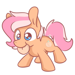 Size: 1280x1280 | Tagged: safe, artist:sugar morning, oc, oc only, oc:peachy, earth pony, pony, chibi, cute, eating, food, herbivore, male, peach, simple background, solo, standing, transparent background