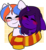 Size: 1627x1753 | Tagged: safe, artist:grapegrass, oc, oc only, oc:free quill, oc:nova aurora, pony, unicorn, blushing, clothes, collar, couple, cuddling, cute, female, floppy ears, glasses, male, mare, multicolored hair, qurora, scarf, shared clothing, shared scarf, simple background, stallion, transparent background, ych result