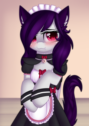 Size: 1446x2039 | Tagged: safe, artist:xcinnamon-twistx, oc, oc only, oc:cinnamon twist, semi-anthro, :3, adorasexy, arm hooves, behaving like a cat, blushing, bow, cat ears, catsuit, clothes, cute, fangs, looking at you, maid, neko, sexy, solo