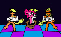 Size: 400x240 | Tagged: safe, artist:stardust breaker, applejack, applejack (g1), pinkie pie, surprise, earth pony, pegasus, pony, g1, g4, 35th anniversary, animated, cowboy hat, dance floor, dancing, female, frame by frame, g1 to g4, generation leap, hat, hoof hold, mare, sunglasses, the club can't even handle me right now