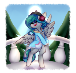 Size: 1671x1603 | Tagged: safe, artist:honeybbear, oc, oc only, pegasus, pony, clothes, female, headphones, jacket, mare, simple background, solo, transparent background