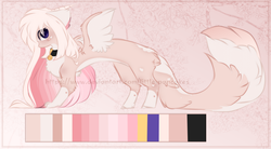Size: 1600x881 | Tagged: safe, artist:php146, oc, oc only, draconequus, chest fluff, collar, cute, female, fluffy, fluffy tail, looking at you, paws, reference sheet, solo