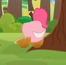 Size: 214x211 | Tagged: safe, gameloft, screencap, pinkie pie, living apple, g4, night of the living apples, spoiler:comic, spoiler:comic32, animated, apple, apple pinkie, female, food, gameloft shenanigans, gamelofte, gif, wat, what has science done
