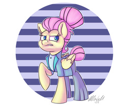 Size: 1337x1137 | Tagged: safe, artist:mcmeg29, fluttershy, pony, fake it 'til you make it, g4, alternate hairstyle, clothes, female, hair bun, mare, severeshy, solo