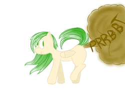 Size: 800x600 | Tagged: safe, artist:deejaytheblank, oc, oc only, oc:frosted emerald, pegasus, pony, fart, fart noise, onomatopoeia, raised tail, solo, sound effects, tail