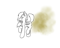 Size: 1280x1024 | Tagged: safe, artist:deejaytheblank, oc, oc only, dog pony, hybrid, fart, fart cloud, partial color, raised tail, solo, tail, tongue out