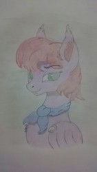 Size: 2160x3840 | Tagged: safe, artist:cloudick, oc, oc only, oc:cherry rose, bat pony, pony, bat pony oc, black and white, eeee, grayscale, green eyes, high res, monochrome, skree, solo, traditional art