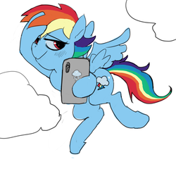 Size: 2800x2800 | Tagged: safe, artist:baigak, rainbow dash, pegasus, pony, g4, blushing, cellphone, cloud, female, high res, mare, phone, selfie, smartphone, solo