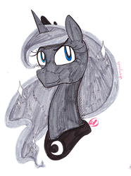 Size: 595x800 | Tagged: safe, artist:ryuredwings, princess luna, pony, g4, bust, female, inktober, looking at you, portrait, solo
