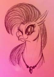 Size: 1874x2646 | Tagged: safe, silverstream, classical hippogriff, hippogriff, g4, bust, cute, diastreamies, female, gradient background, one eye closed, pencil drawing, portrait, simple background, sketch, smiling, solo, traditional art, wink