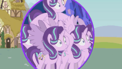 Size: 1000x562 | Tagged: safe, artist:forgalorga, starlight glimmer, alicorn, pony, g4, alicornified, animated, female, flapping, flapping wings, mare, multeity, portal, race swap, spread wings, starlicorn, starlight cluster, this will end in timeline distortion, wide eyes, wings, xk-class end-of-the-universe scenario, xk-class end-of-the-world scenario