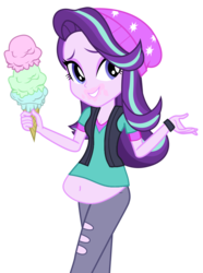 Size: 771x1037 | Tagged: safe, artist:didgereethebrony, edit, starlight glimmer, equestria girls, g4, belly, belly button, big belly, chubby, fat, fat edit, female, food, ice cream, shrug, simple background, solo, starlard glimmer, transparent background