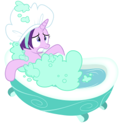 Size: 264x264 | Tagged: safe, artist:amarthgul, starlight glimmer, pony, unicorn, father knows beast, g4, .svg available, background removed, bath, bathtub, bathtub gag, claw foot bathtub, female, hat, mare, shower cap, simple background, soap, solo, suds, svg, transparent background, vector, wet mane