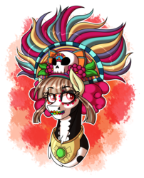 Size: 2500x3100 | Tagged: safe, artist:jack-pie, oc, oc only, oc:tailcoatl, pony, aztec, dia de los muertos, high res, makeup, mexican, mexico, nation ponies, ponified, simple background, skull, solo, transparent background