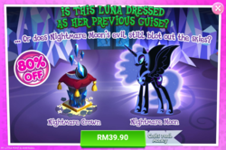 Size: 1041x690 | Tagged: safe, gameloft, nightmare moon, pony, g4, advertisement, costs real money, crack is cheaper, crown, ethereal mane, female, gem, introduction card, jewelry, mare, nightmare crown, regalia, rhyme, sale, starry mane