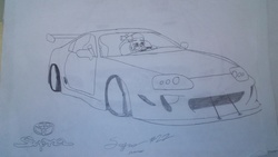 Size: 2560x1440 | Tagged: safe, artist:forzaveteranenigma, sugarcoat, fanfic:shadowbolts racing, equestria girls, g4, my little pony equestria girls: friendship games, car, driving, female, solo, toyota, toyota supra, traditional art