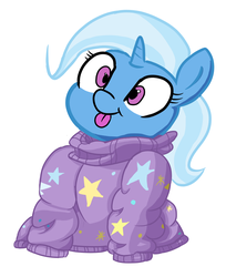 Size: 834x1024 | Tagged: safe, artist:ponetistic, trixie, g4, :p, clothes, cute, diatrixes, female, filly, filly trixie, oversized clothes, silly, sweater, tongue out, trixie is trying to murder us, younger